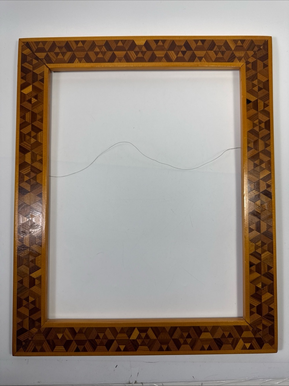 Wood Inlay Picture Frame - Geometric marquetry tramp art hand crafted.